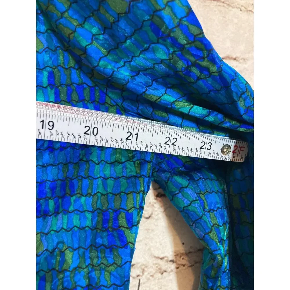 Vintage Encore Silk Jacket Womens 14 Turquoise‎ Watercolor Embroidery Trim